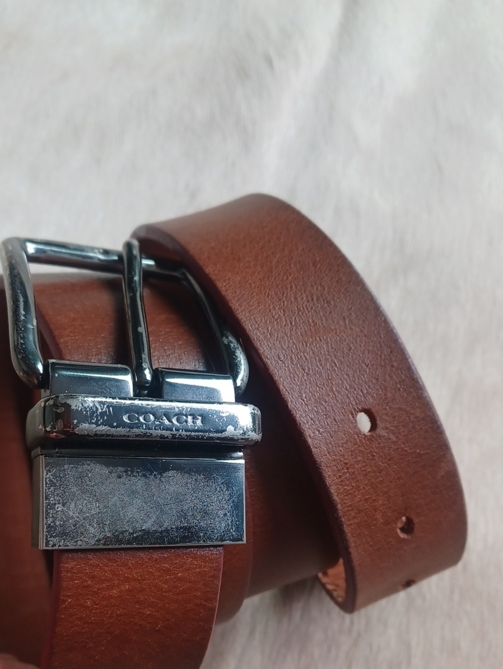 Coach Logo Buckle  On Genuine Leather Belt